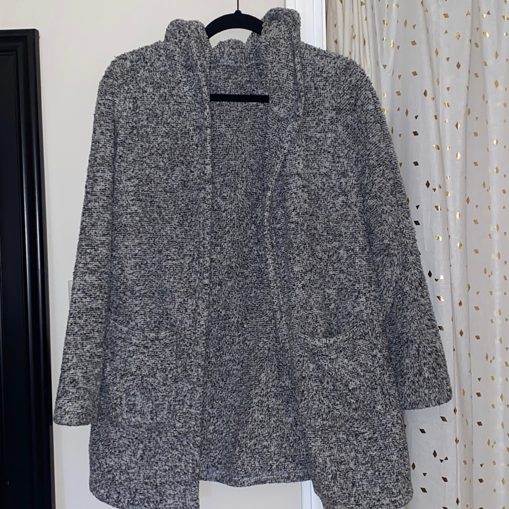 Thrifted hooded weather gray polyester cardigan